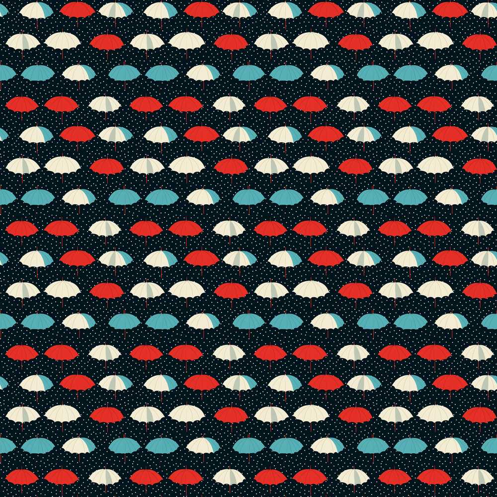 Umbrella Rows on Dark Polka Dot Background Repeat