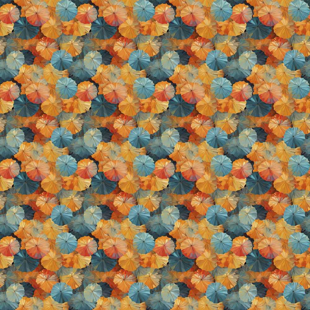 Colorful Overlapping Paper Umbrellas in Warm Orange and Teal