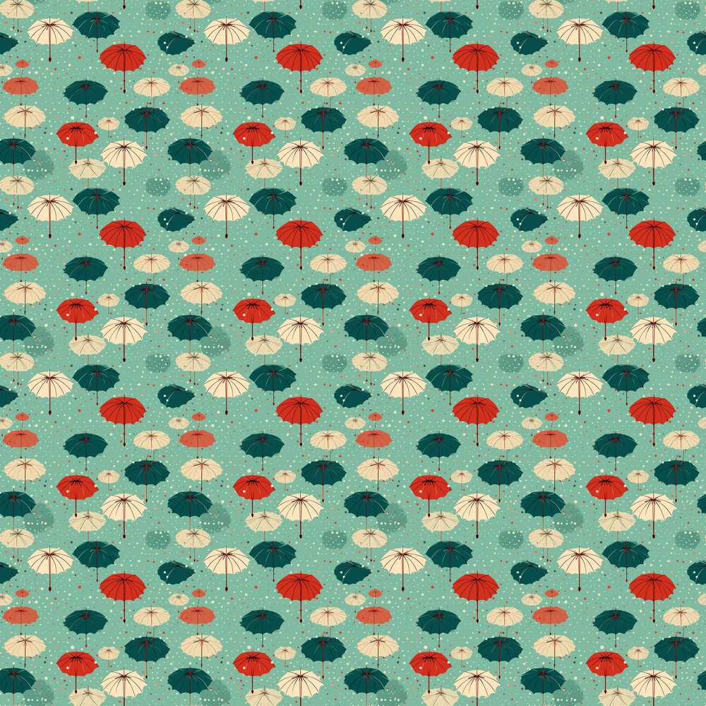 Umbrella Pattern on Teal Background with Polka Dots