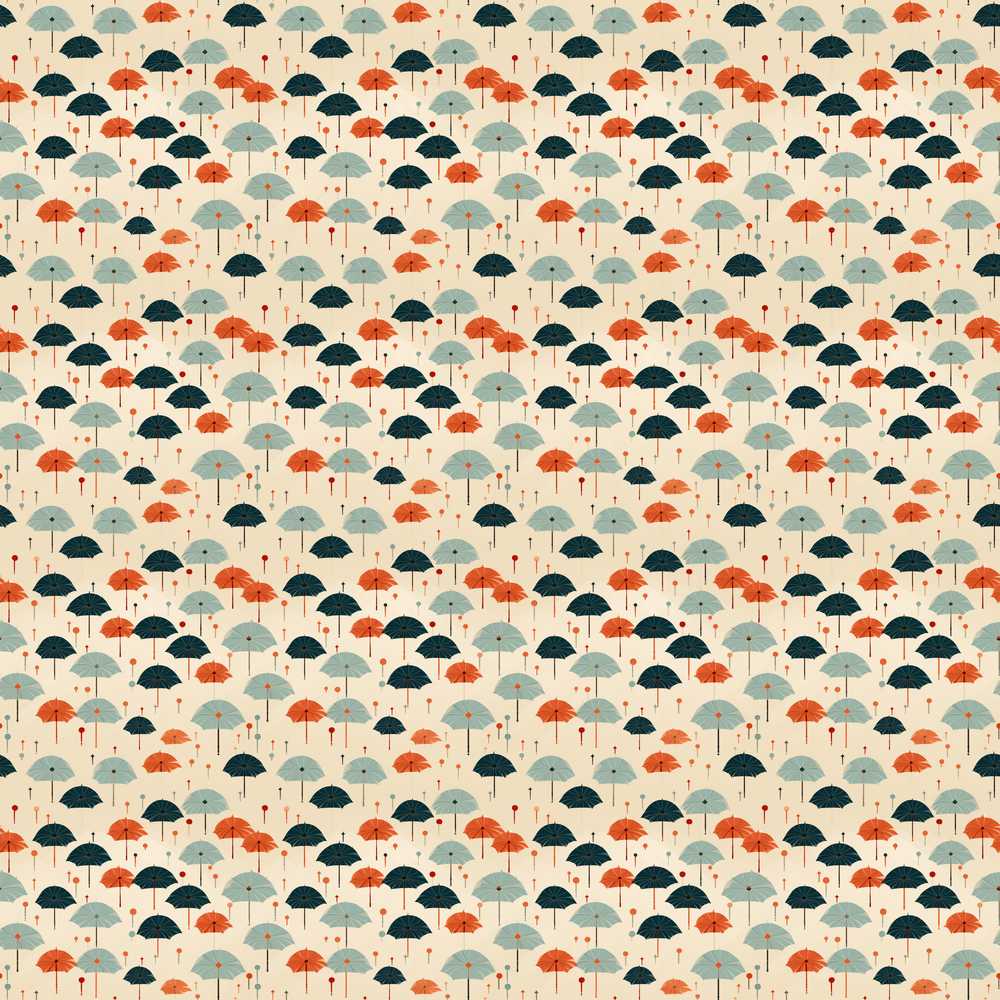 Small Umbrellas in Teal and Orange on Cream