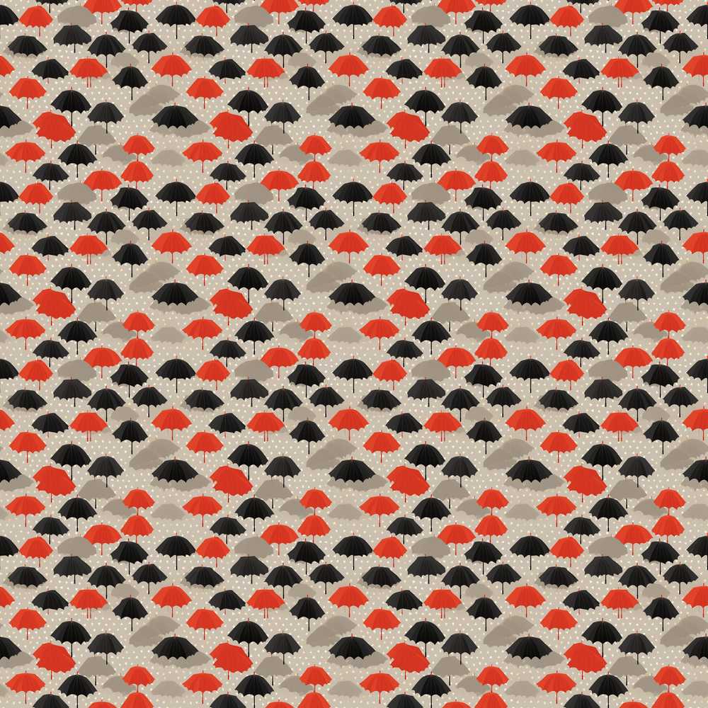 Bold Black and Red Umbrellas with Cloud Background