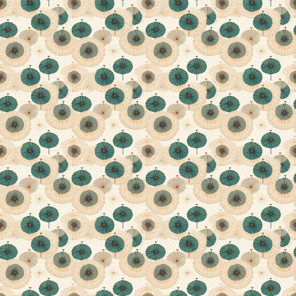 Vintage Paper Parasol Circles in Teal and Beige