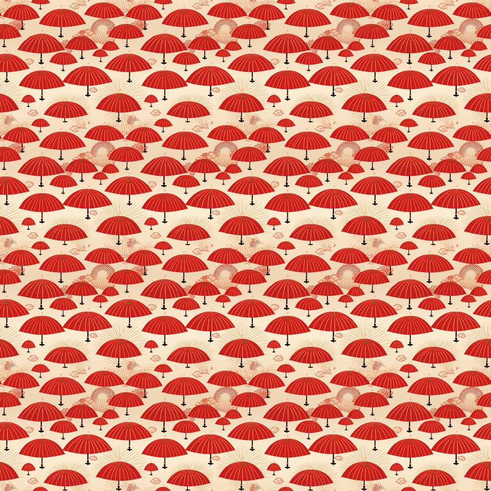 Traditional Red Asian Parasols with Decorative Motifs Repeat