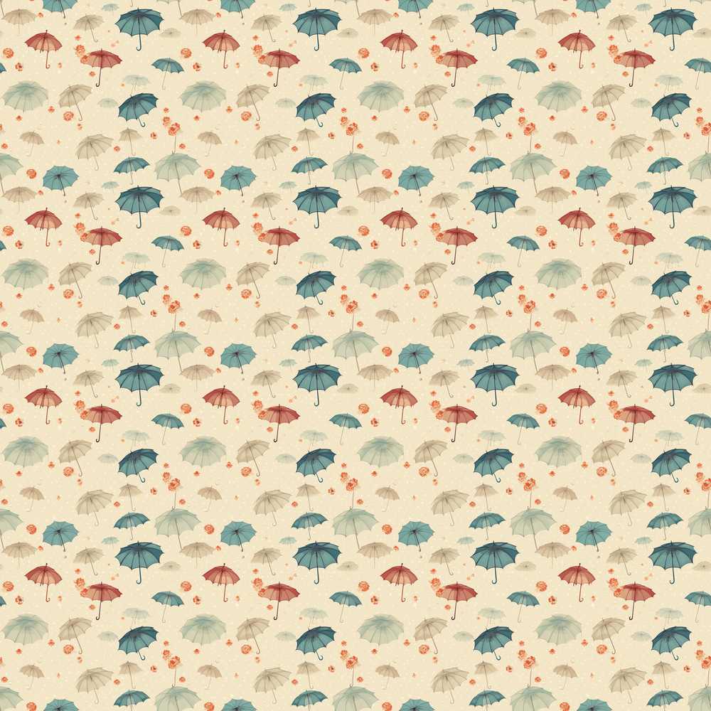 Delicate Umbrellas with Floral Accents on Beige Wildflower Pattern