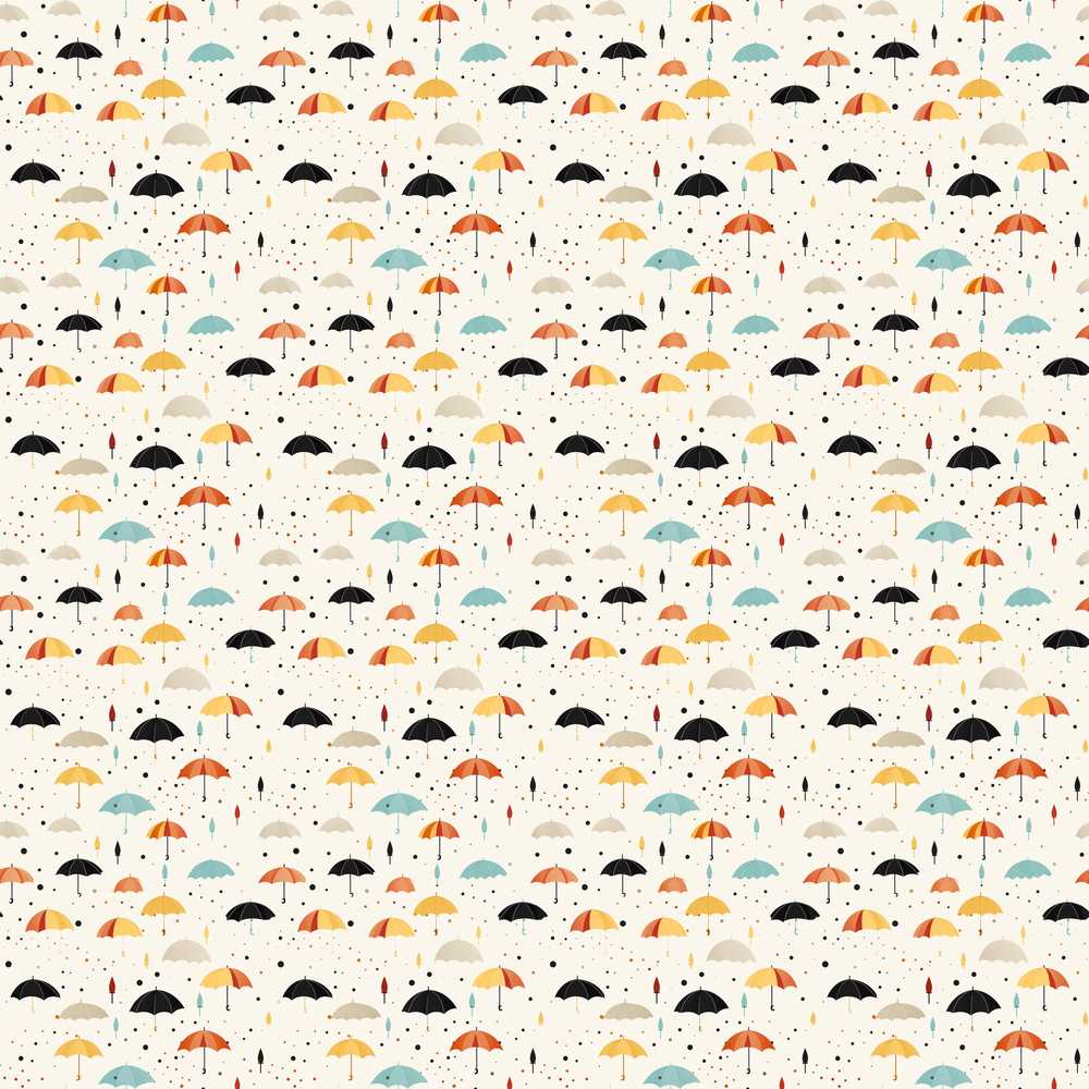 Playful Umbrellas with Raindrops and Dots Repeat Pattern