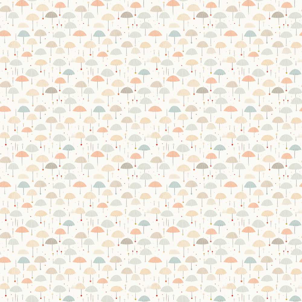 Soft Pastel Umbrellas with Tiny Hearts Decorative Repeat