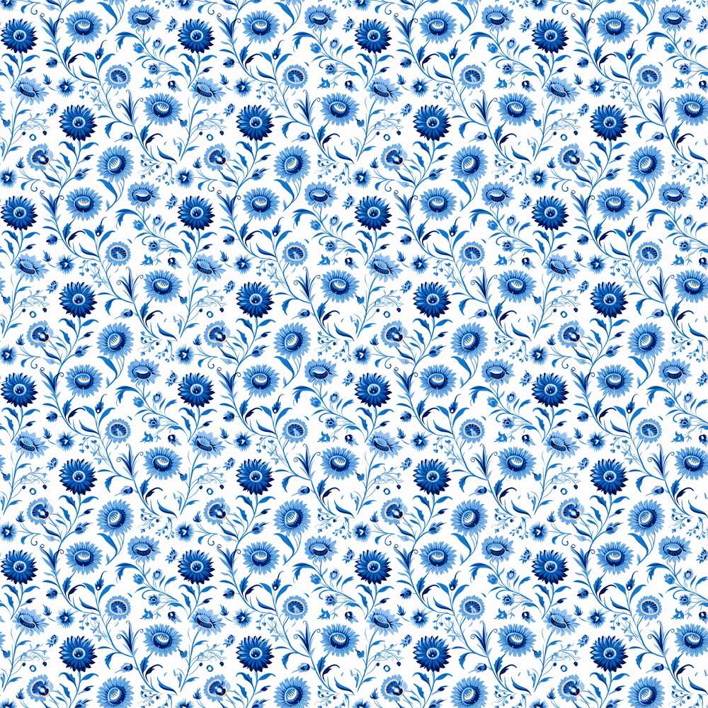 Classic Blue Folk Art Floral Pattern Wildflower Botanical
