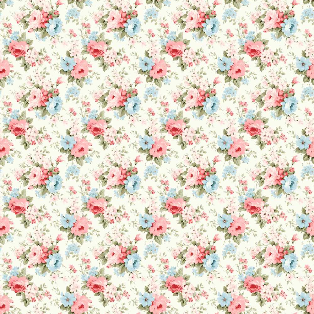Vintage Pink and Blue Rose Bouquet Floral Wildflower Pattern