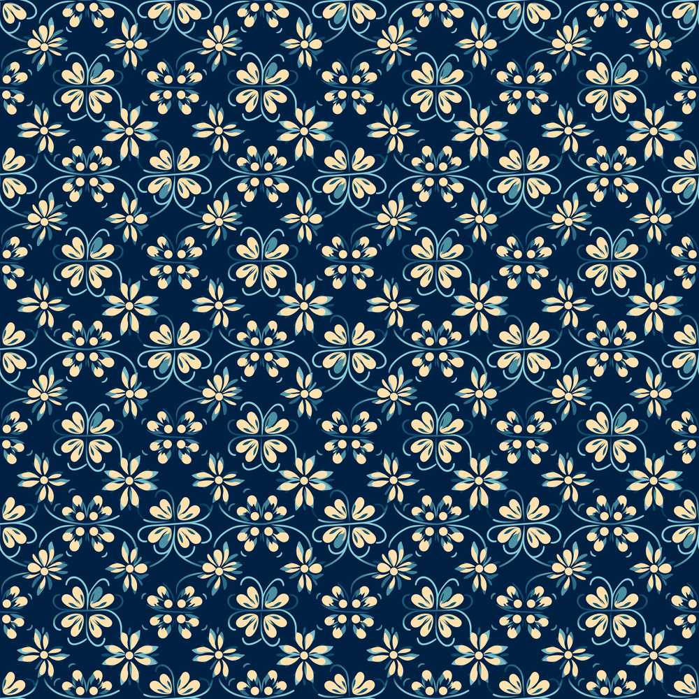 Dark Navy Floral with Beige Blossoms Wildflower Pattern Botanical