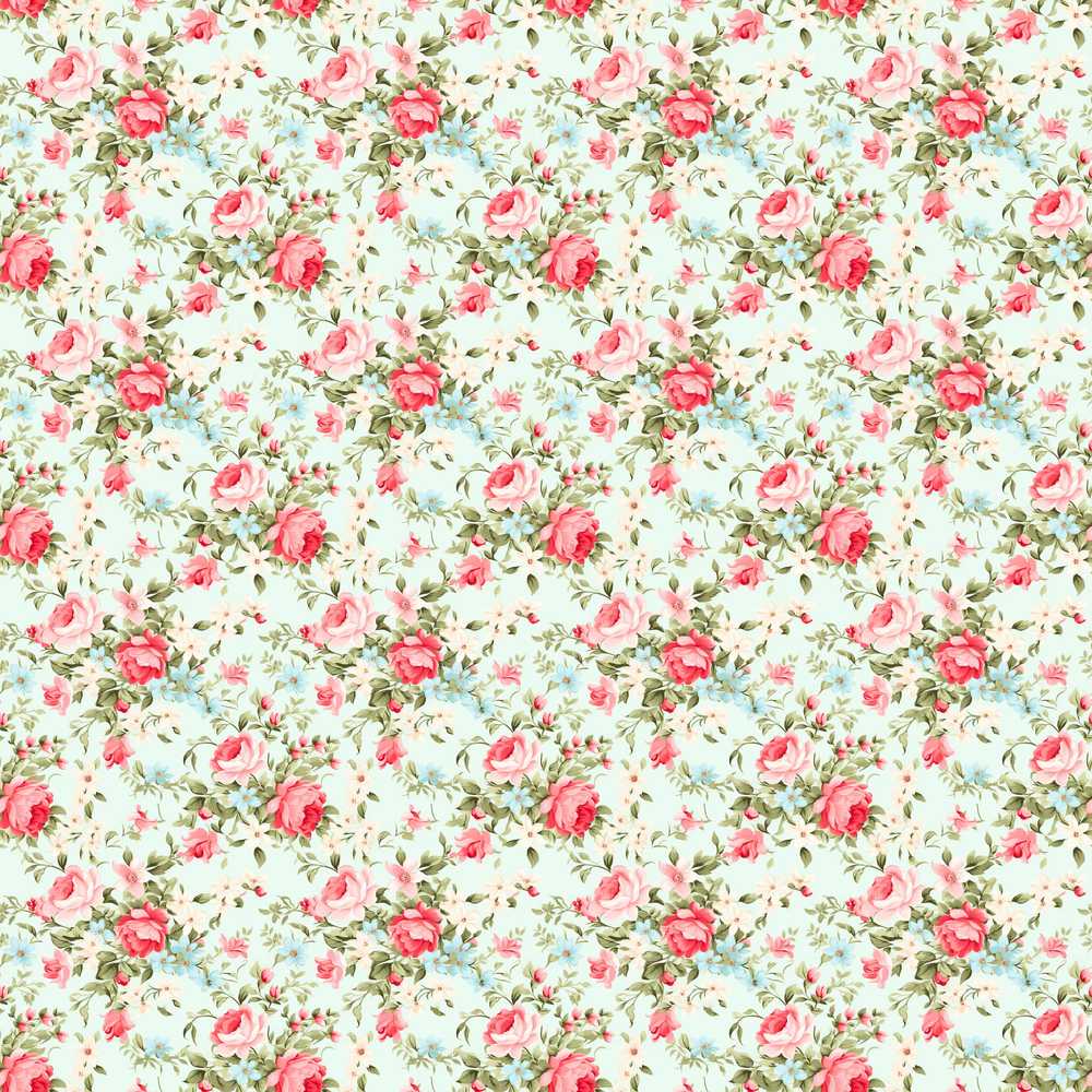 Vintage Pink Roses and Blue Floral Bouquet Wildflower Pattern