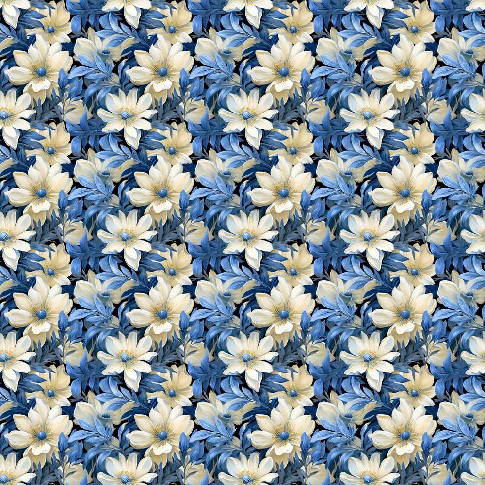 Elegant Blue and Cream Floral Garden Wildflower Pattern Botanical