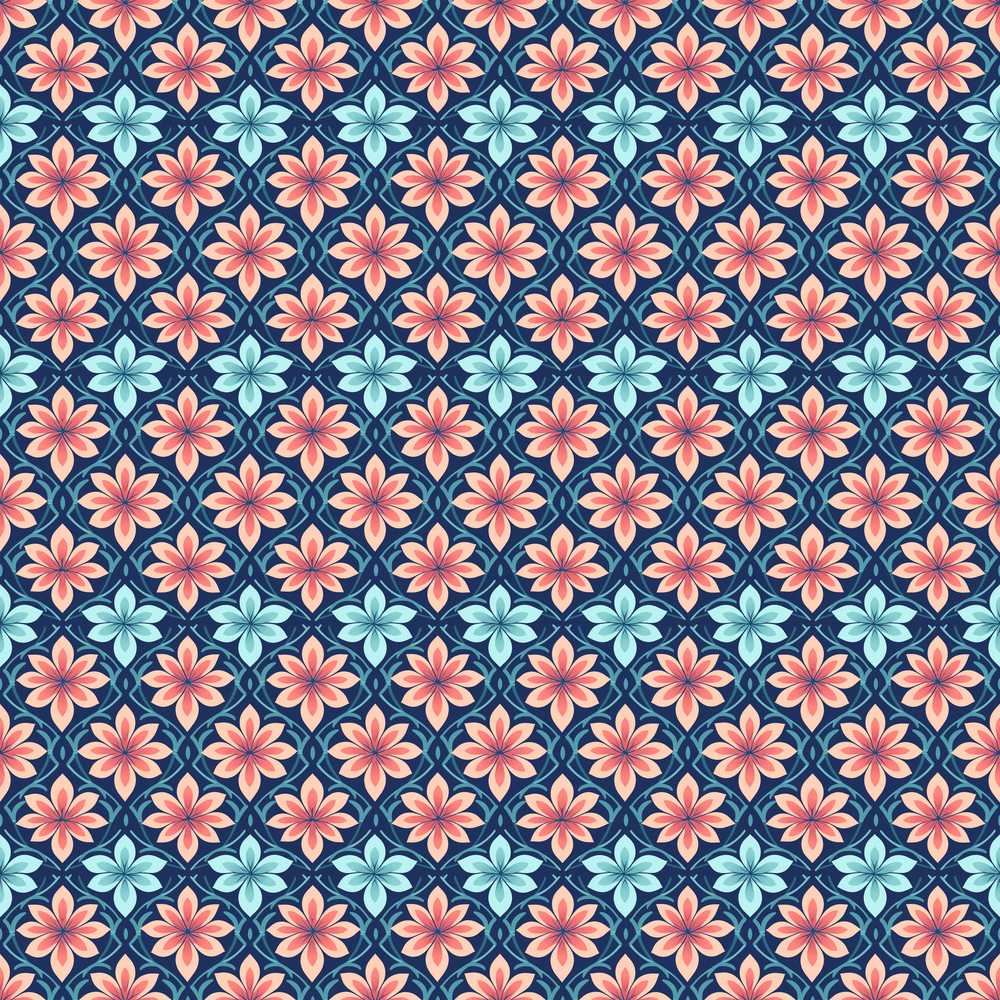 Stylish Peach and Teal Floral Lattice Wildflower Pattern Botanical