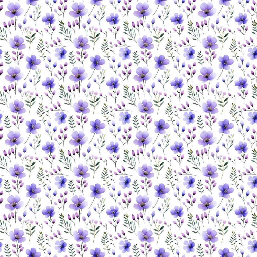 Purple Wildflowers and Delicate Botanical Stems Wildflower Pattern
