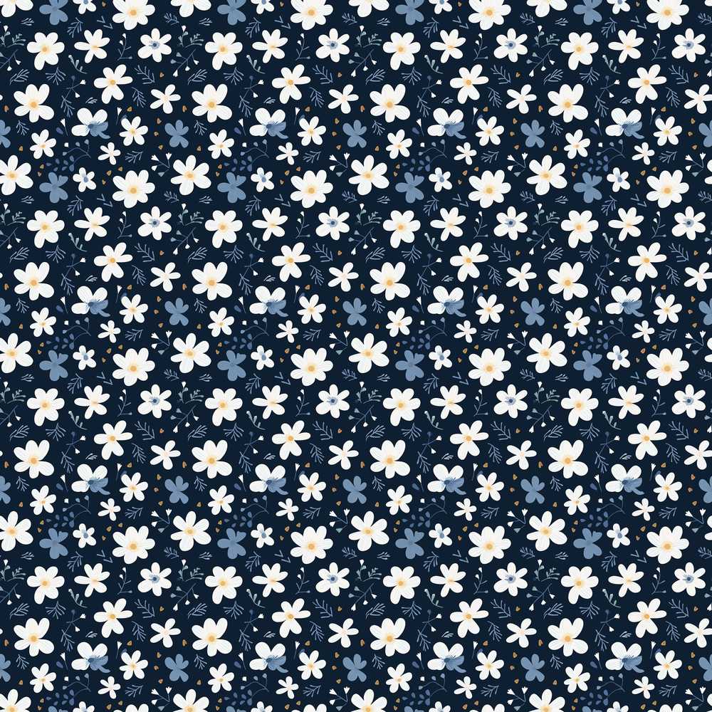 White Daisy Flowers on Deep Navy Background Wildflower Pattern