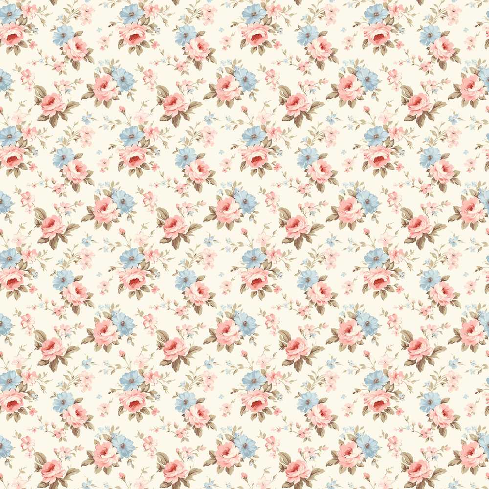 Vintage Pink and Blue Rose Garden Floral Wildflower Pattern