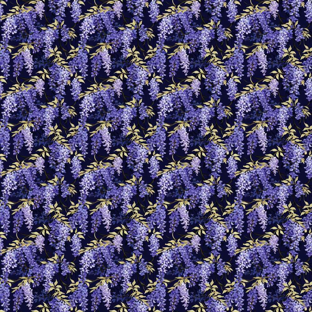 Rich Purple Wisteria on Dark Background Floral Wildflower Pattern