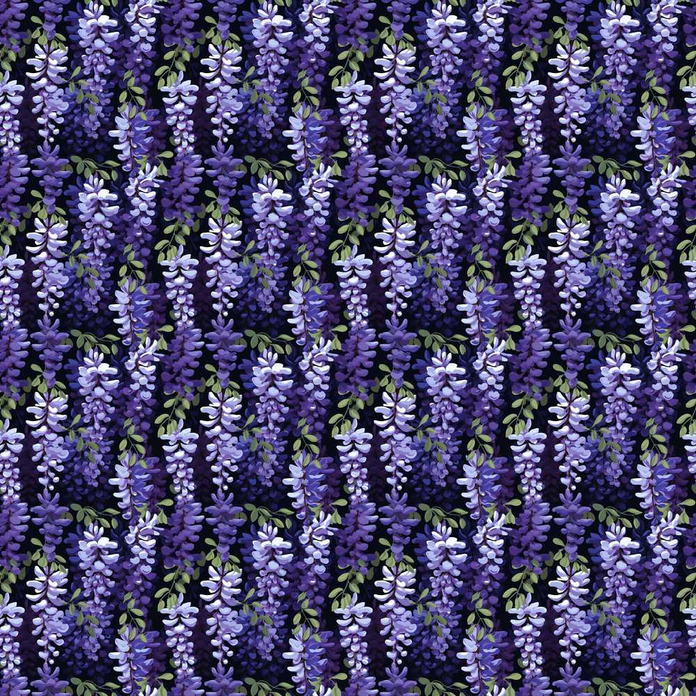 Dark Purple Wisteria Hanging Blossoms on Night Background Wildflower