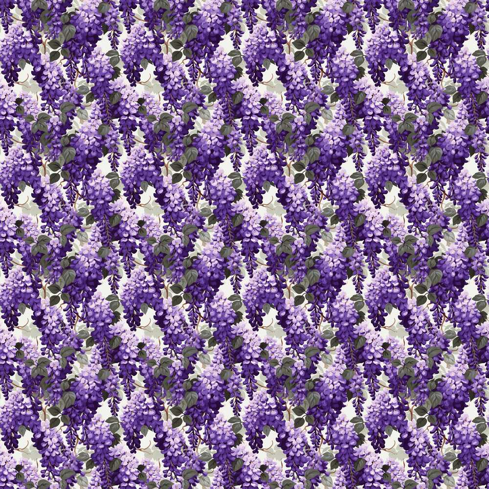Elegant Purple Wisteria Clusters with Soft Leaves Wildflower Pattern