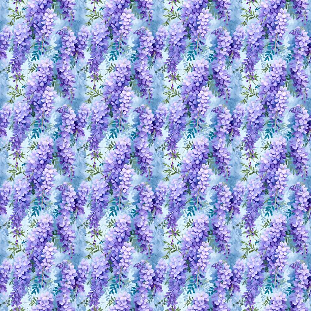 Soft Blue Background Purple Wisteria Floral Cascading Blossoms Wildflower