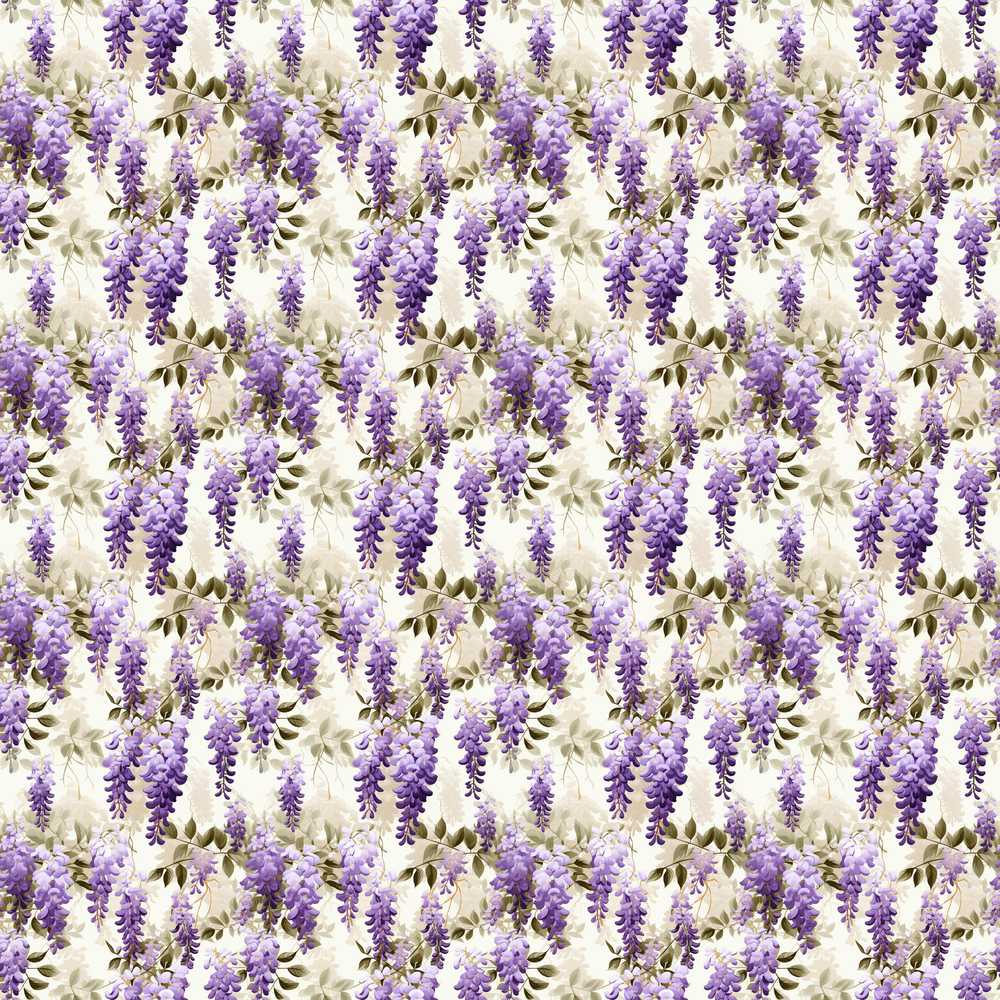 Vintage Style Purple Wisteria Clusters with Leaves Wildflower Pattern