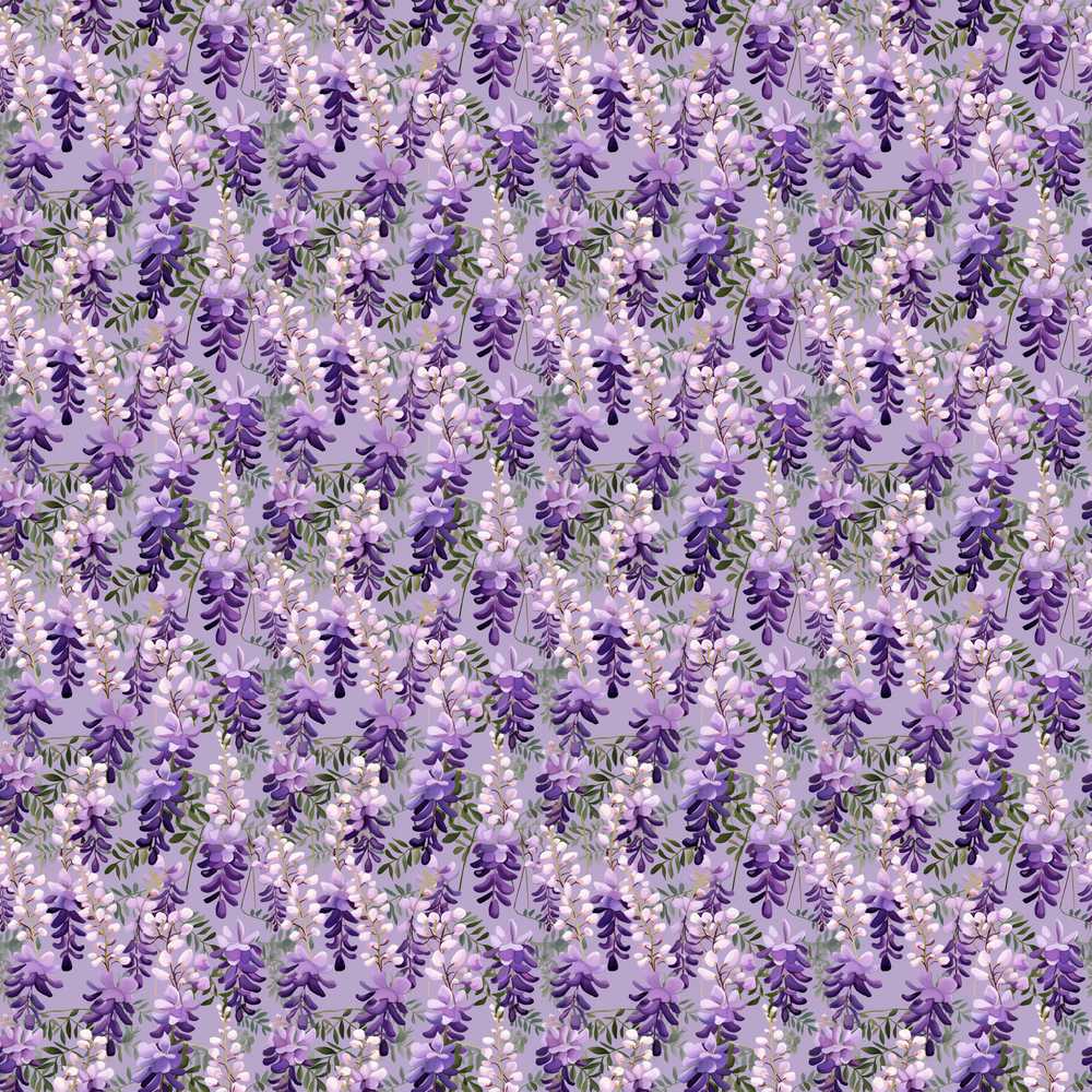 Muted Purple Wisteria Floral Branches Soft Elegant Wildflower Pattern