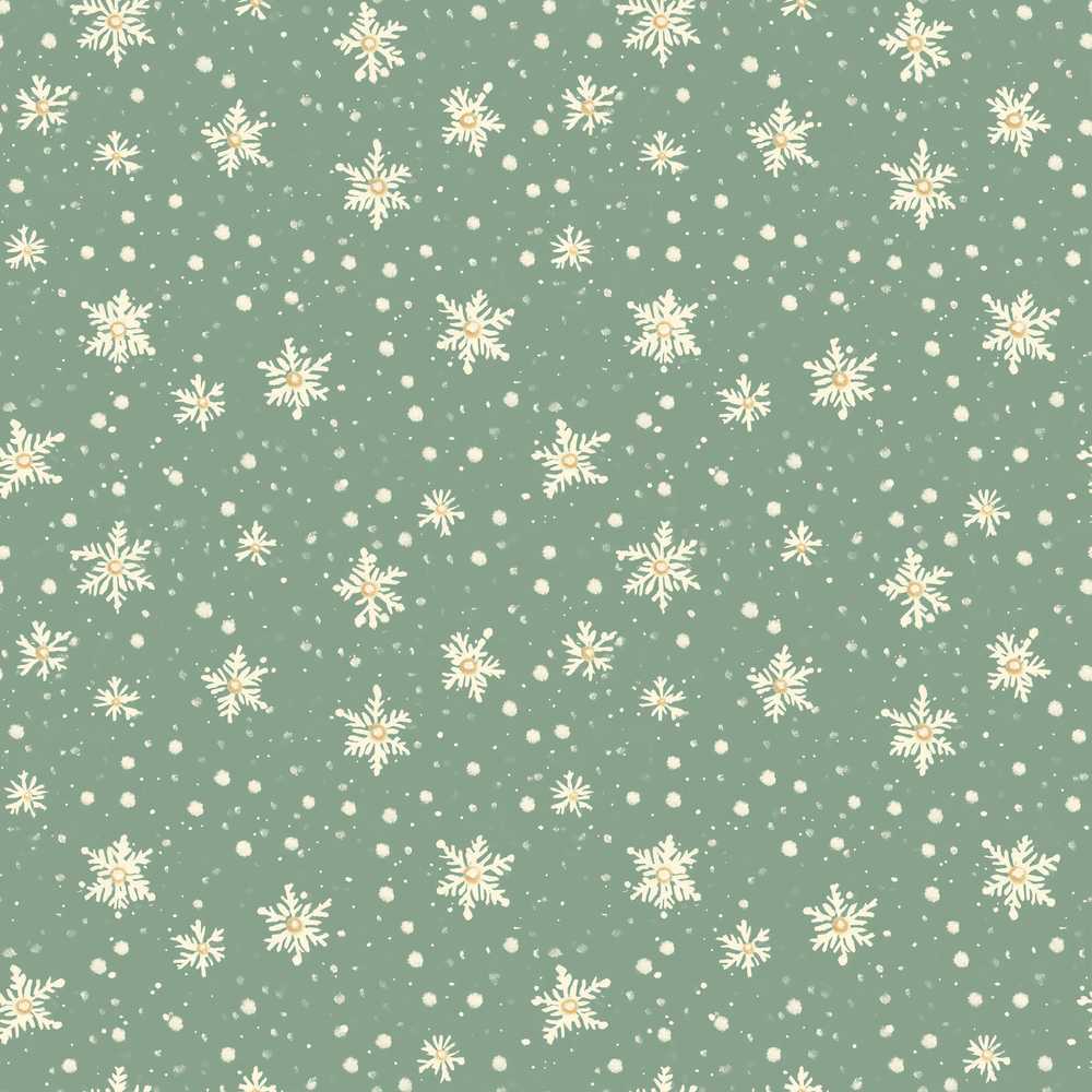 Muted Green Background Snowflake Floral Winter Wildflower Pattern Botanical