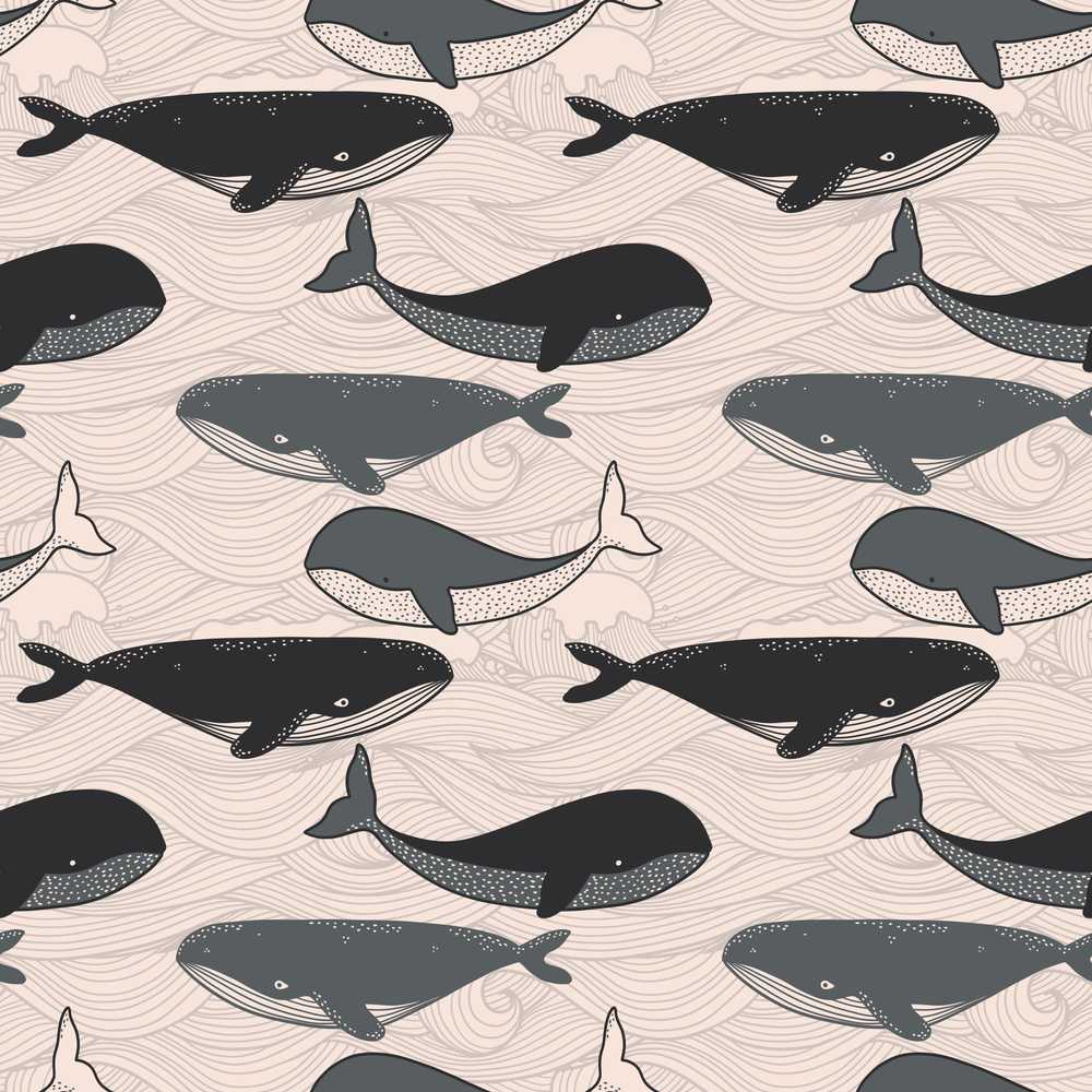 Cute Whale Ocean Waves Coastal Illustration Pattern Design