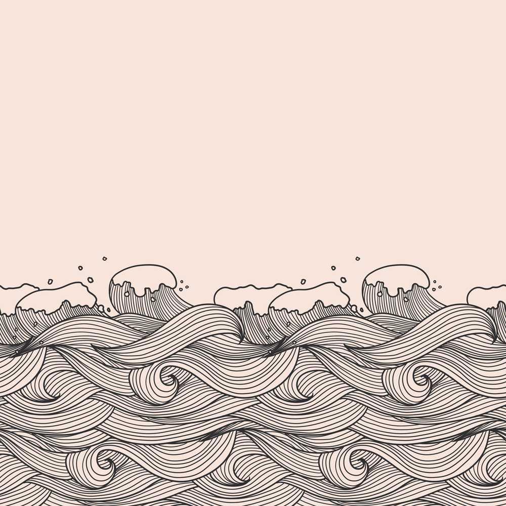 Soft Beige Ocean Wave Line Art Coastal Illustration