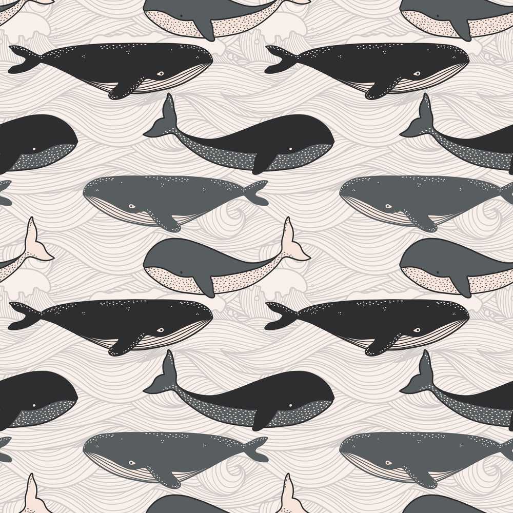 Cute Whale Ocean Waves Coastal Illustration Pattern Design