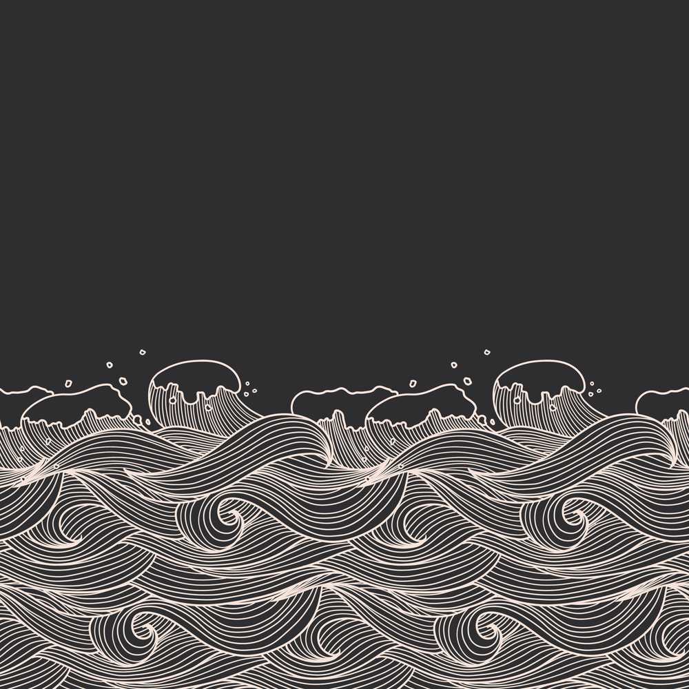 Dark Background Ocean Wave Line Art Coastal Illustration