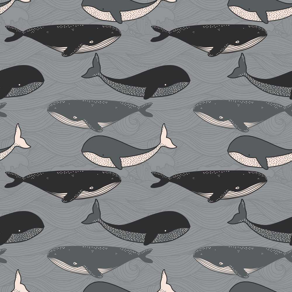 Cute Whale Ocean Pattern With Soft Grey Waves