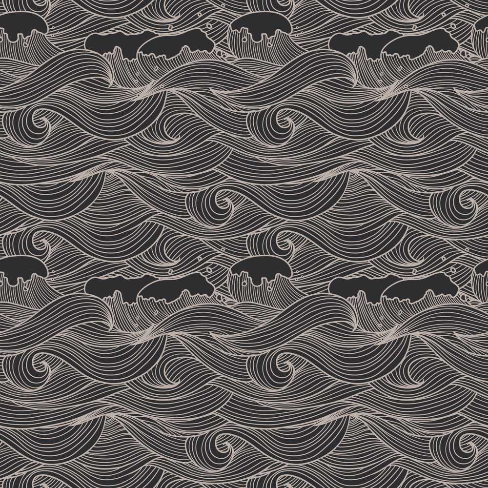 Dark Ocean Waves Line Art Coastal Illustration Pattern