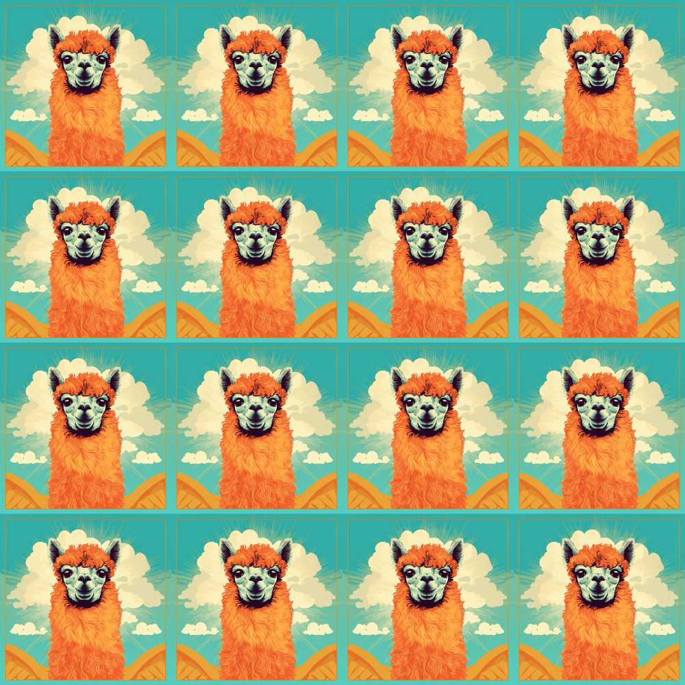 Cute Alpaca Portrait With Blue Sky And Clouds