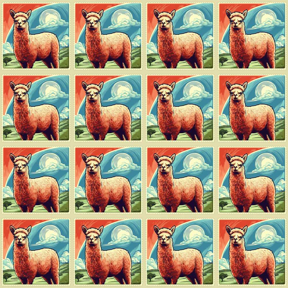 Vintage Alpaca Landscape Illustration Decorative Repeat Pattern Design