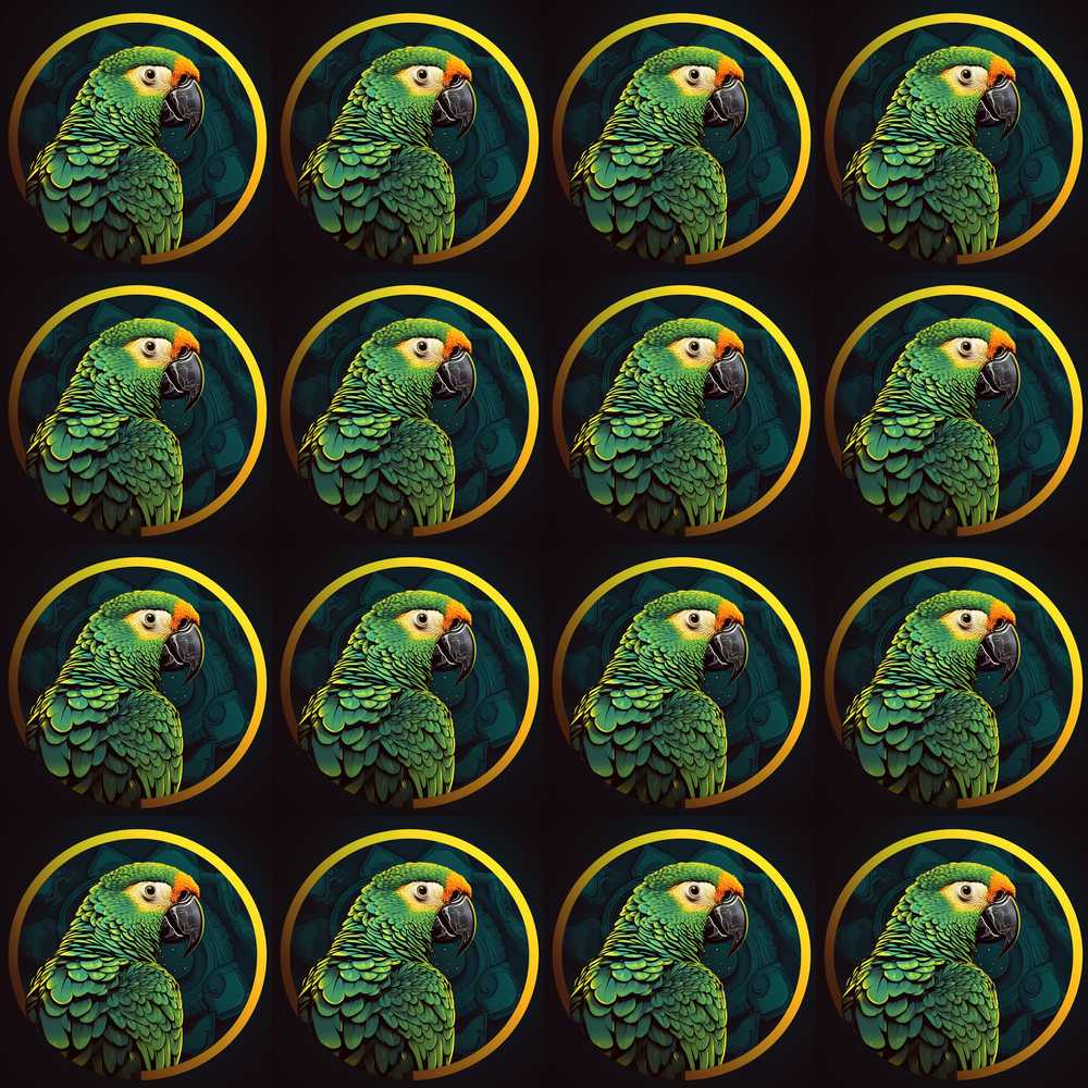 Exotic Green Parrot Circular Frame Decorative Repeat Pattern