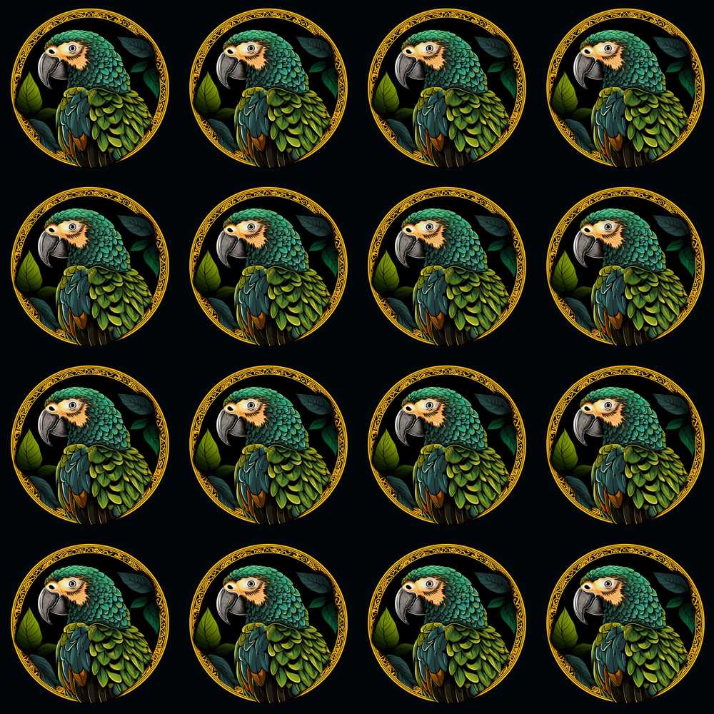 Elegant Parrot Medallion Dark Background Decorative Repeat Pattern