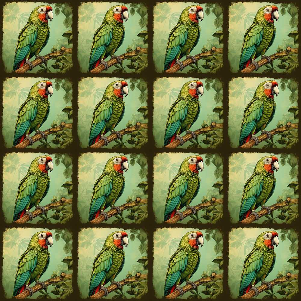 Tropical Parrot On Branch Jungle Scene Decorative Repeat