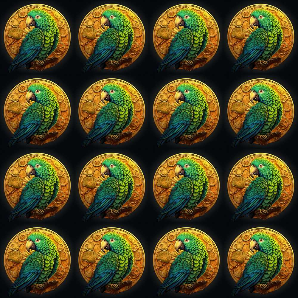 Luxury Parrot Gold Medallion Dark Background Decorative Repeat