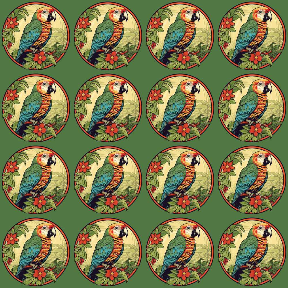 Decorative Parrot Floral Circle Frame Wildflower Pattern Botanical