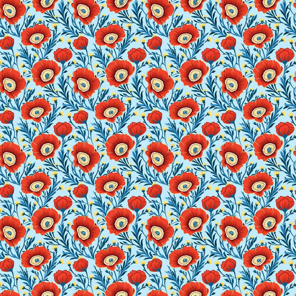 Red Poppy Flowers Botanical Garden Wildflower Pattern