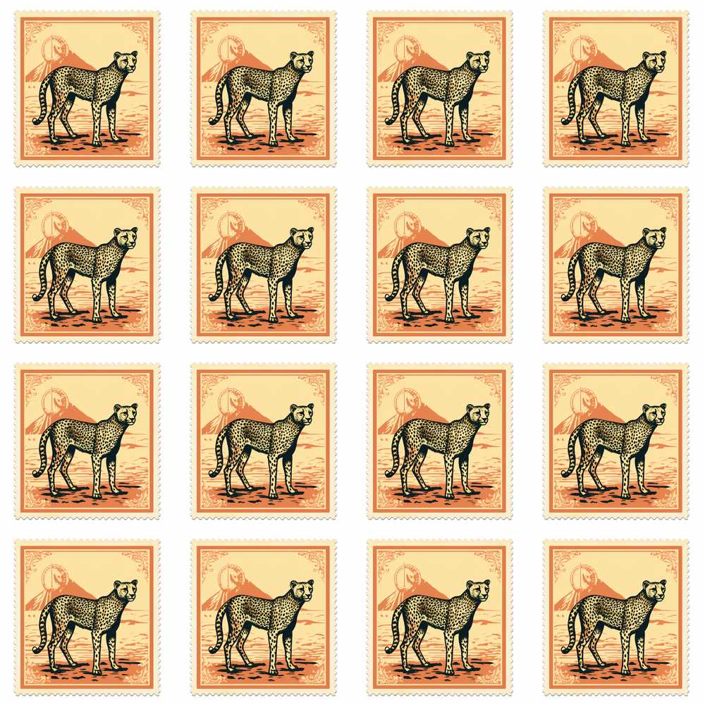 Vintage Cheetah Postage Stamp Style Safari Animal Illustration