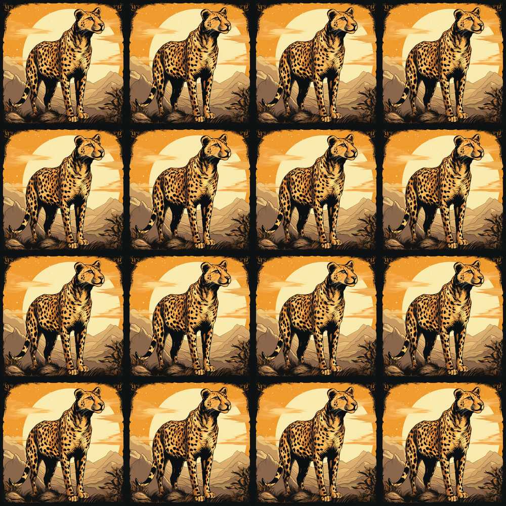 Golden Sunset Cheetah Wildlife Landscape Decorative Repeat Pattern