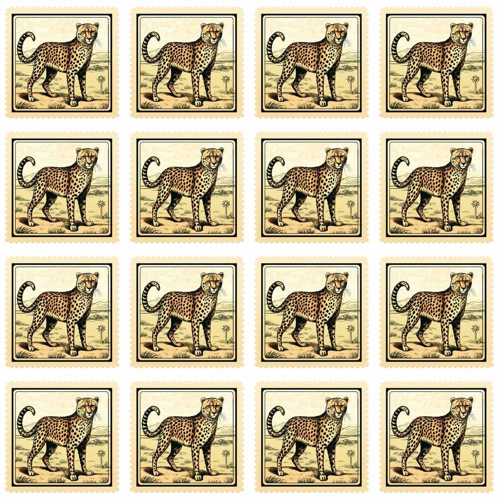 Cheetah Stamp Illustration Desert Scene Decorative Repeat Pattern