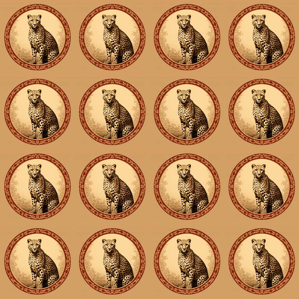 Elegant Cheetah Portrait Circular Frame Decorative Repeat Pattern