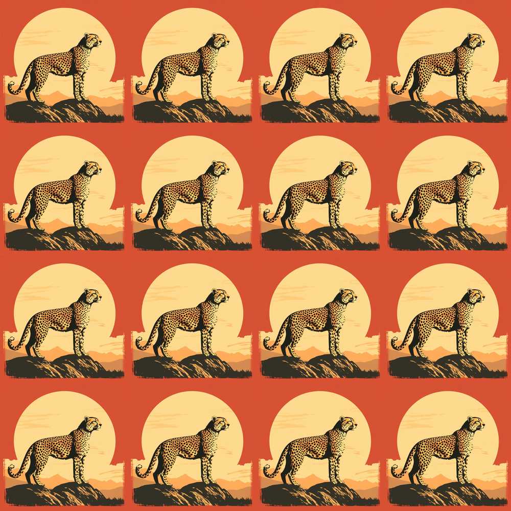 Minimal Cheetah Silhouette Sunset Horizon Decorative Repeat Pattern