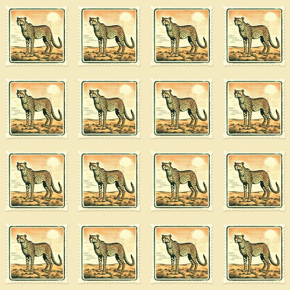 Vintage Cheetah Stamp Sunset Desert Decorative Repeat Pattern