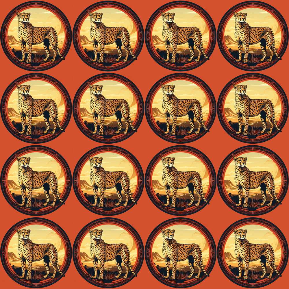Decorative Cheetah Round Frame Landscape Repeat Pattern Design