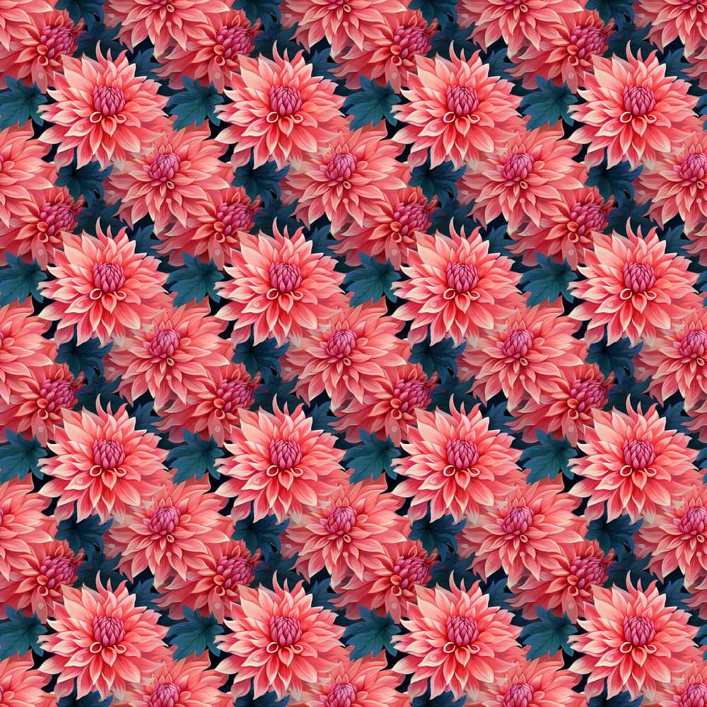 Bold Red Dahlia Floral Dark Background Wildflower Pattern Botanical