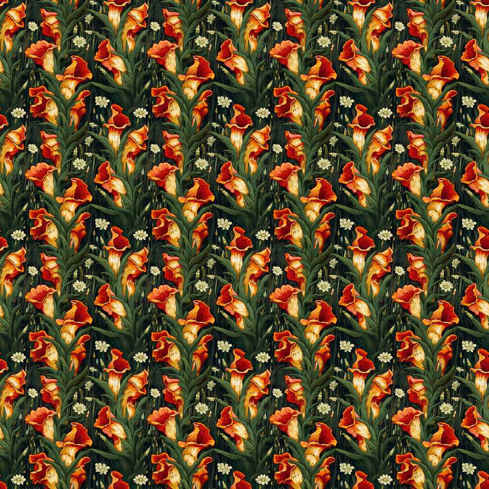 Vibrant Orange Lily Garden Floral Wildflower Pattern Botanical