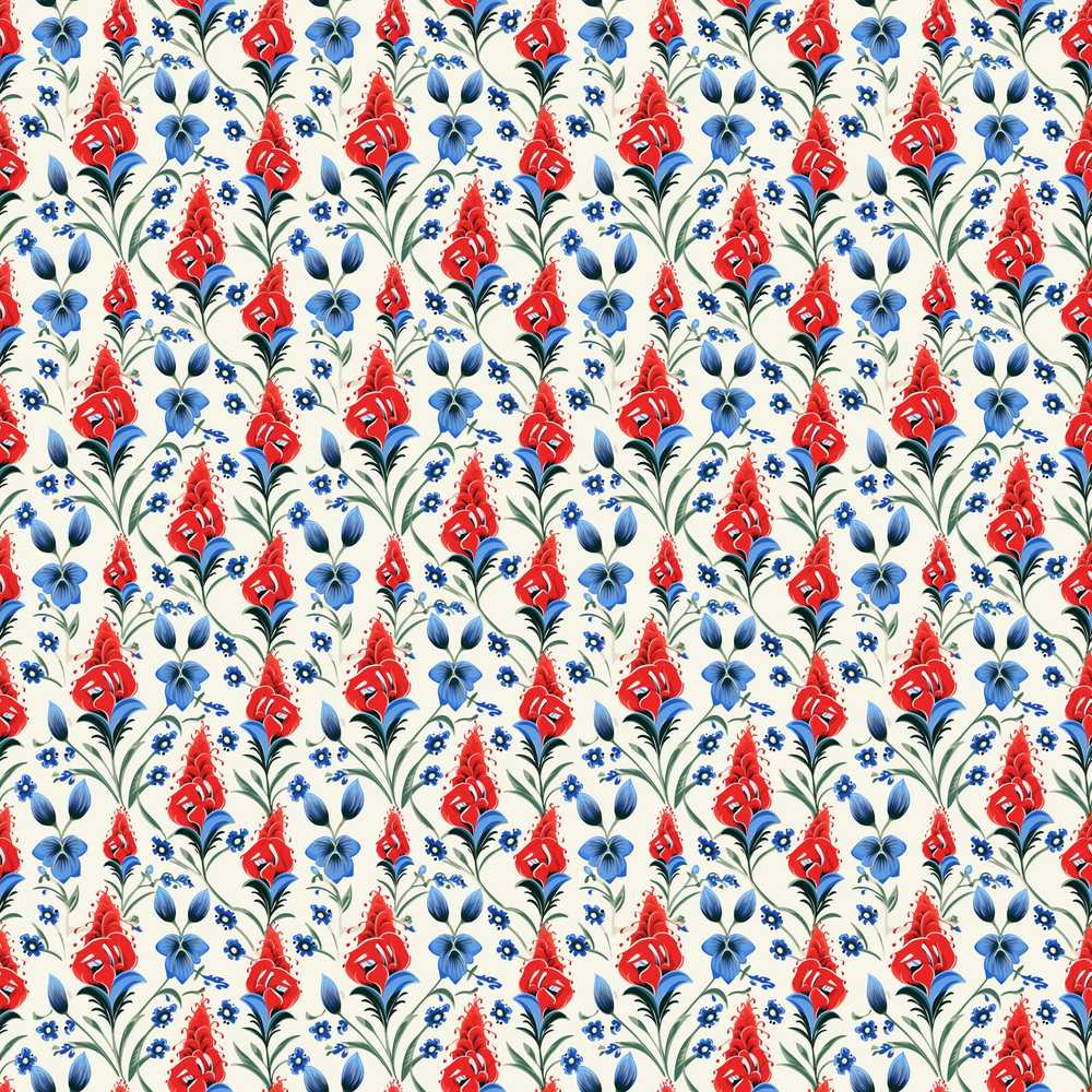 Red and Blue Floral Folk Art Botanical Wildflower Pattern